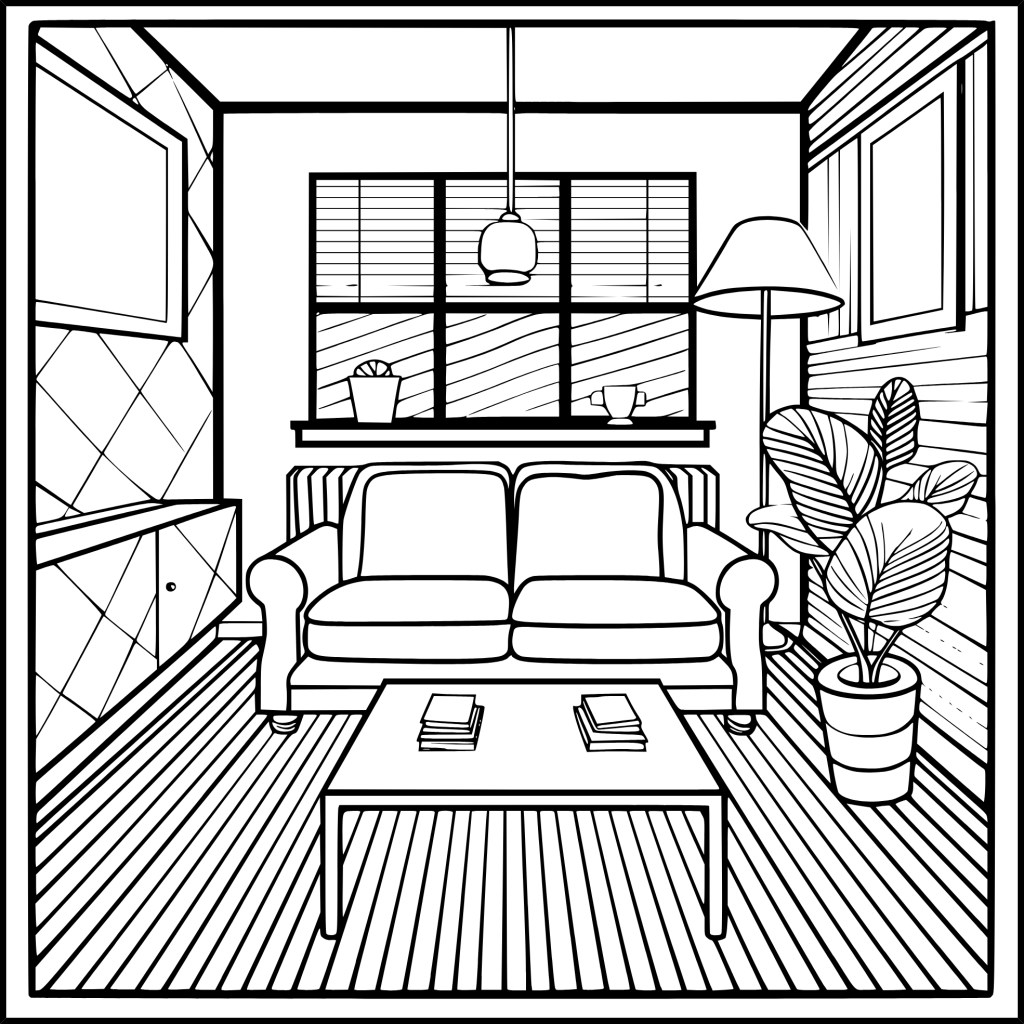 living room coloring page - drawingez